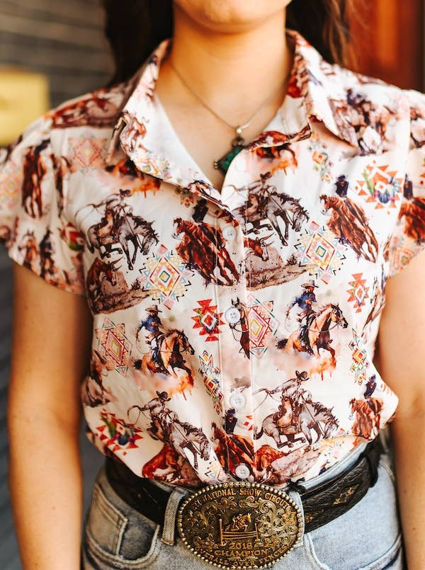 L&B | Blouse | Western Beige Ruffle Sleeve