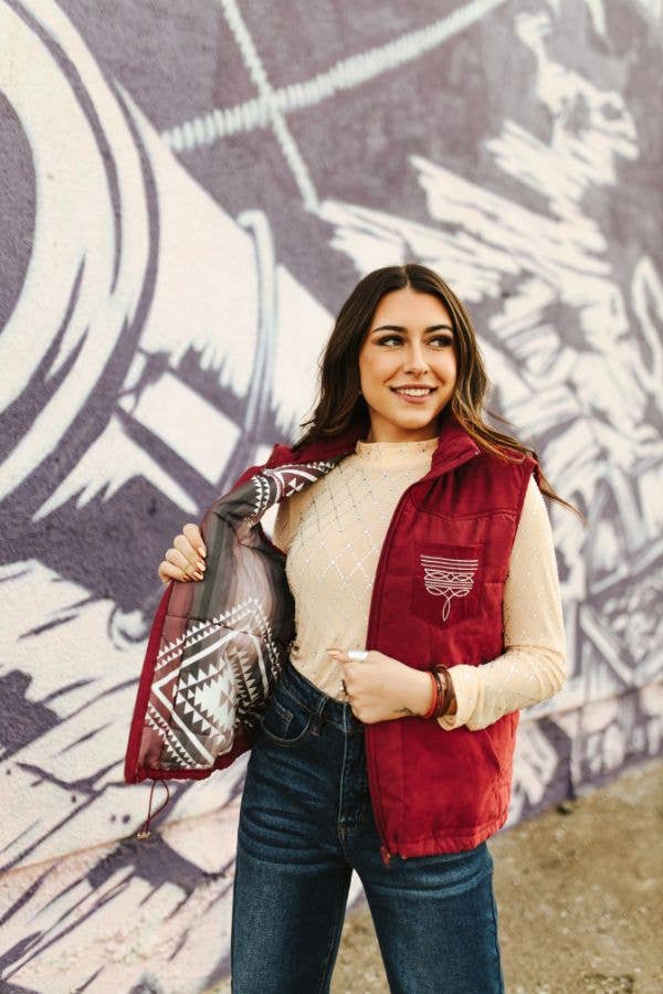 L&B | Puffer Vest | Wine Aztec Lining Boot Stitch