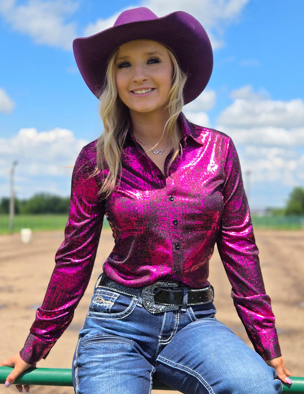 Cowgirl Tuff | Chemise Pullover | Foil And Black Shimmer Stretch