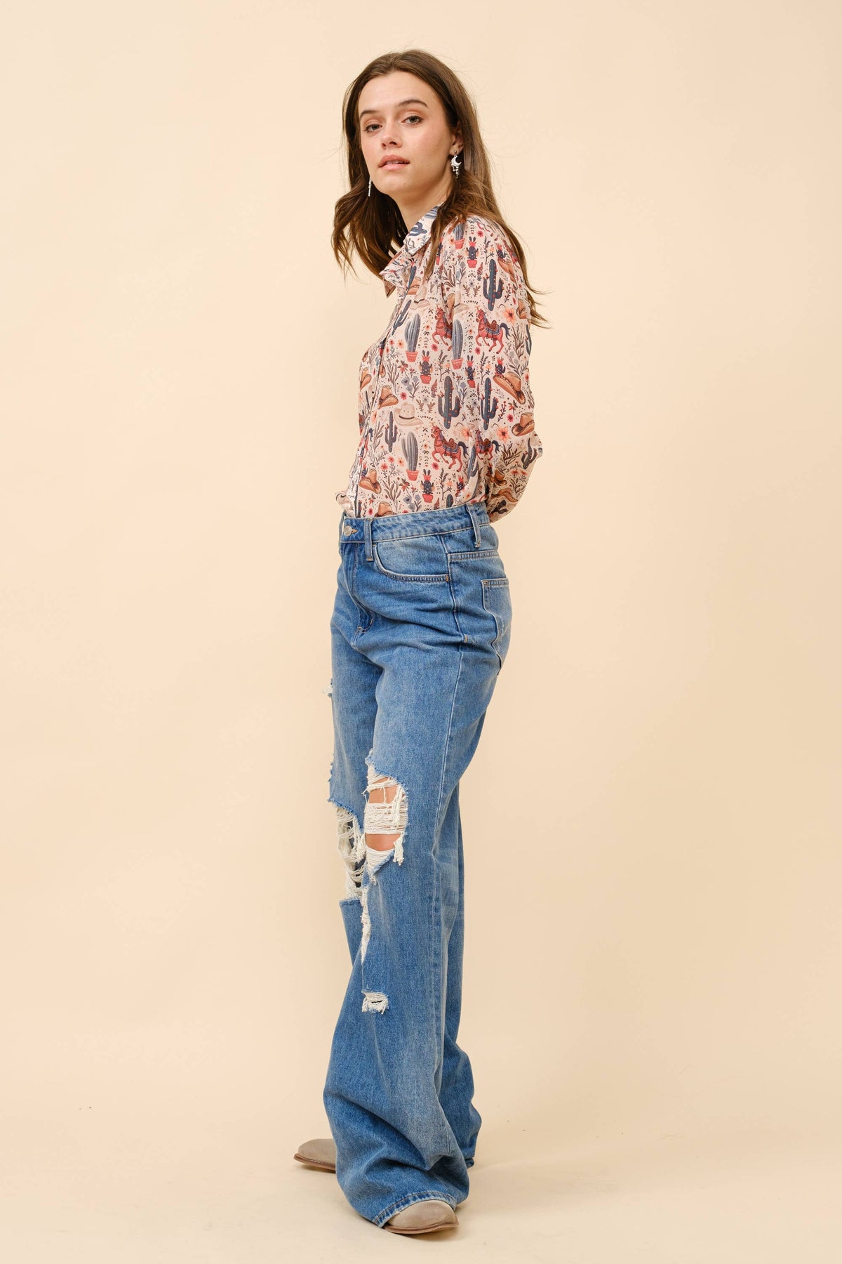 Blue B | Chemise | Western Print Beige