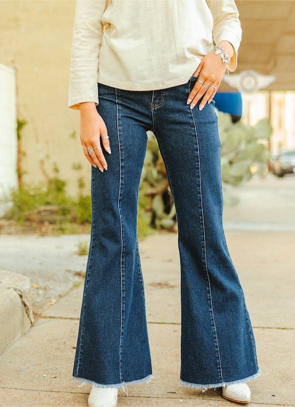 L&B | Dark Raw Hem Wide Leg Flare