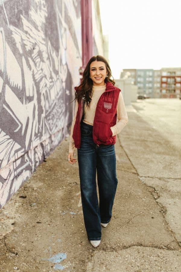 L&B | Puffer Vest | Wine Aztec Lining Boot Stitch