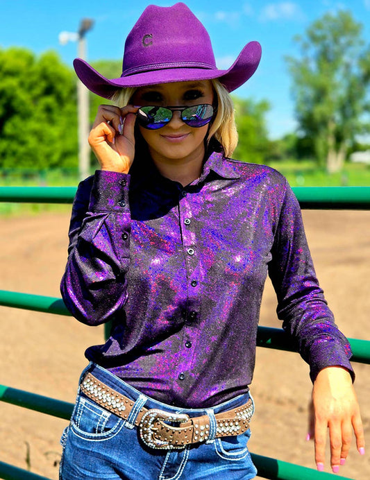 Cowgirl Tuff | Chemise Pullover | Iridescent Swishes Over Black (S, L, XL)