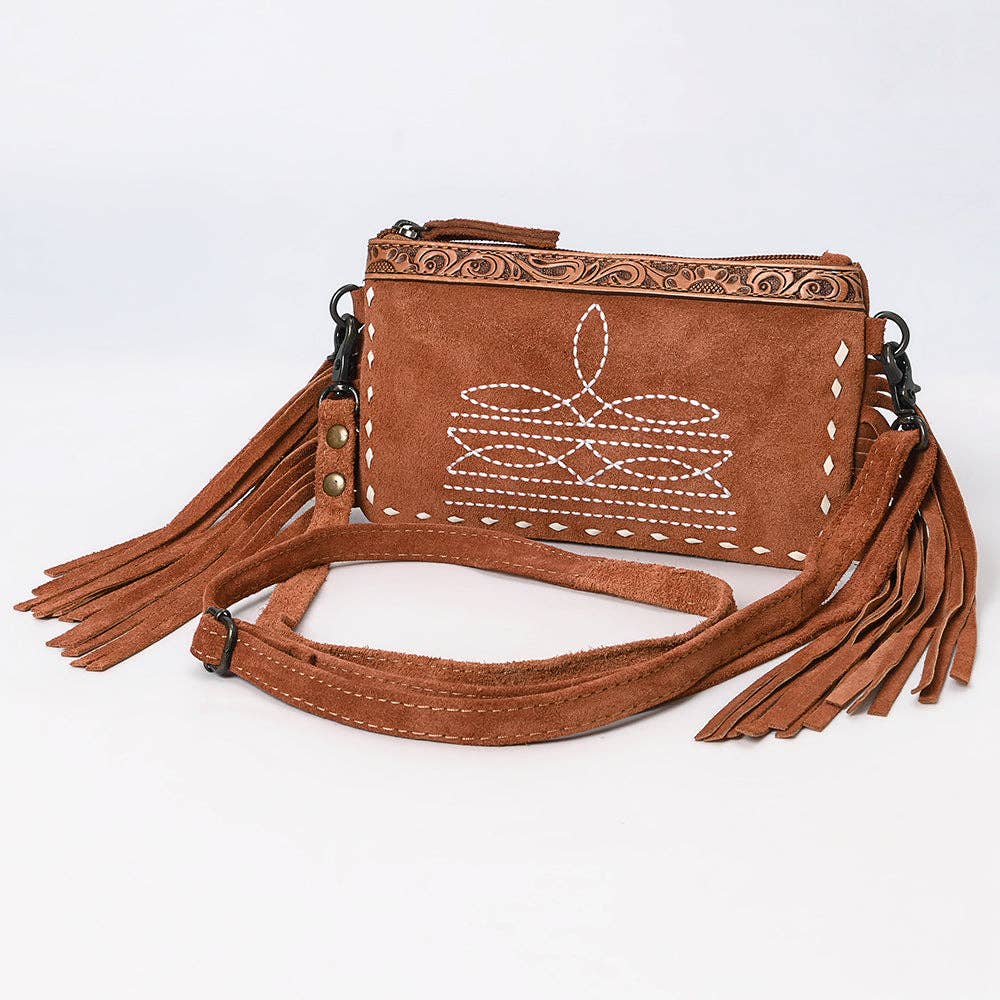 Sacoche à Bandoulière | Tan Embroidery & Tooled Leather Accent
