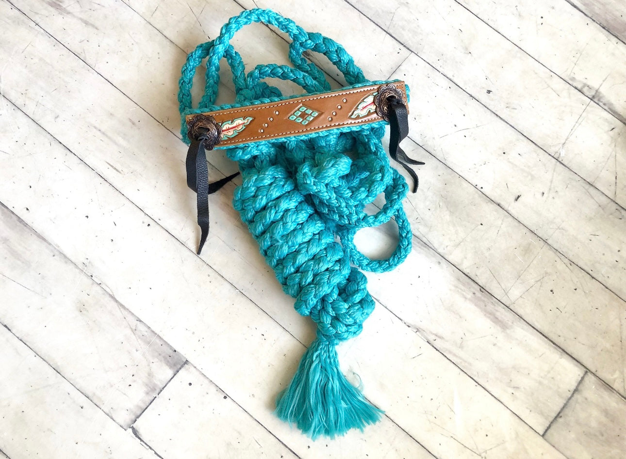 Licol | Mule Tape Turquoise Plumes Noseband