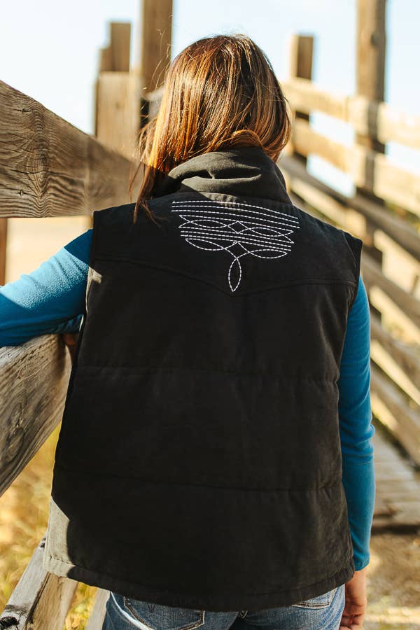 L&B | Puffer Vest | Black Aztec Lining Boot Stitch