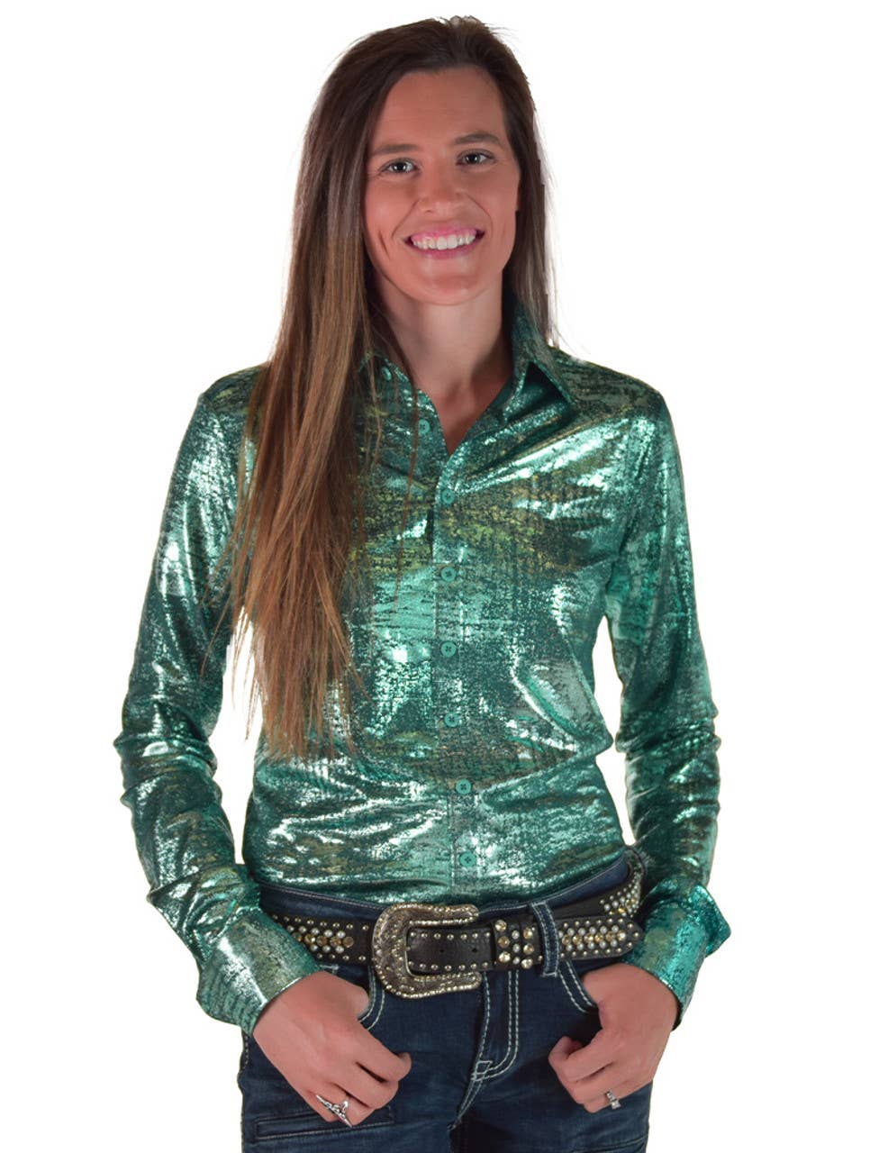 Cowgirl Tuff | Chemise Pullover | Turquoise Foil And Shimmer (M & XL)