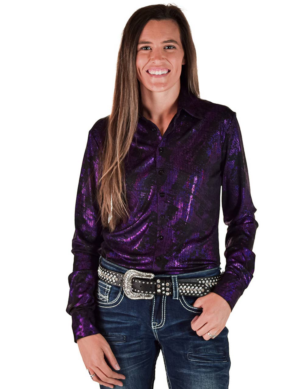 Cowgirl Tuff | Pullover Shirt | Iridescent Swishes Over Black