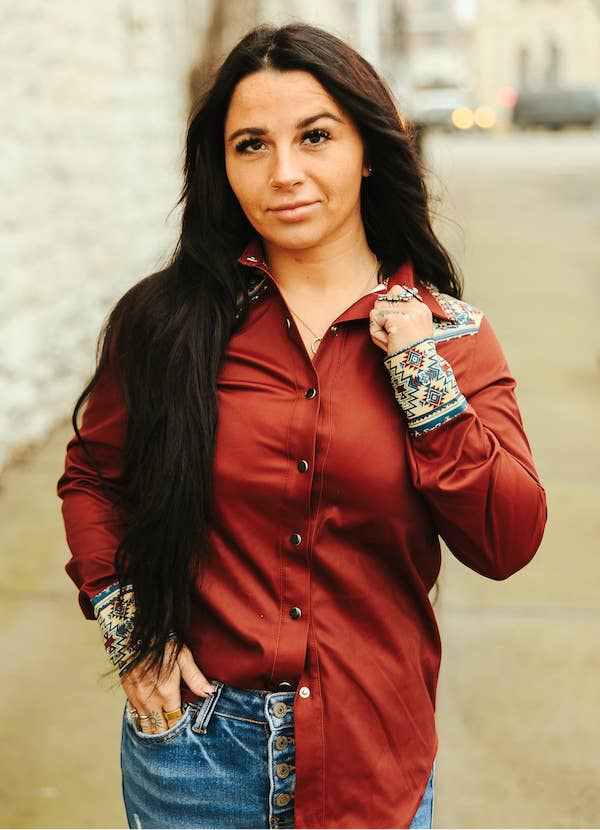 L&B | Shirt | Rust Aztec Yoke – A&F Boutique Équestre
