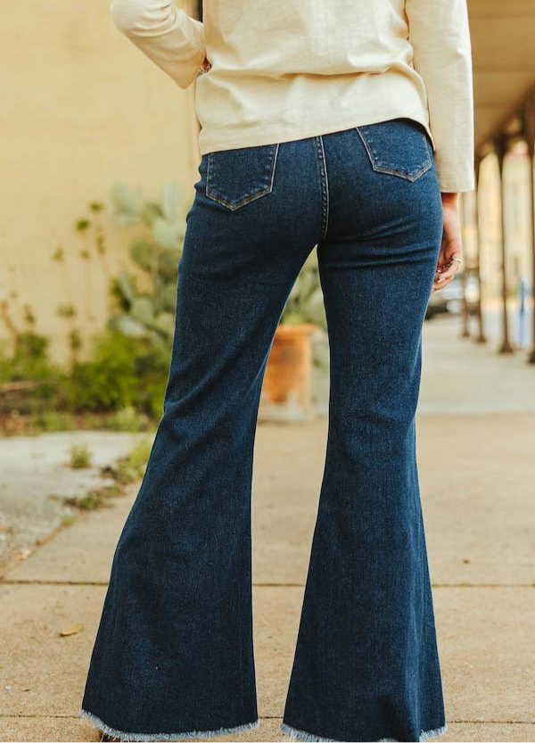 L&B | Dark Raw Hem Wide Leg Flare