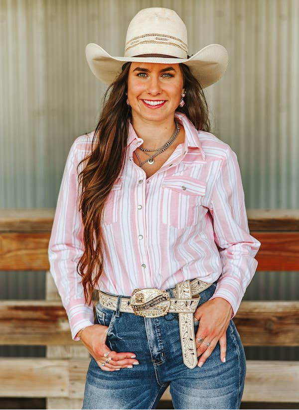 L&B | Chemise | Ivory Pink Striped Western Yoke