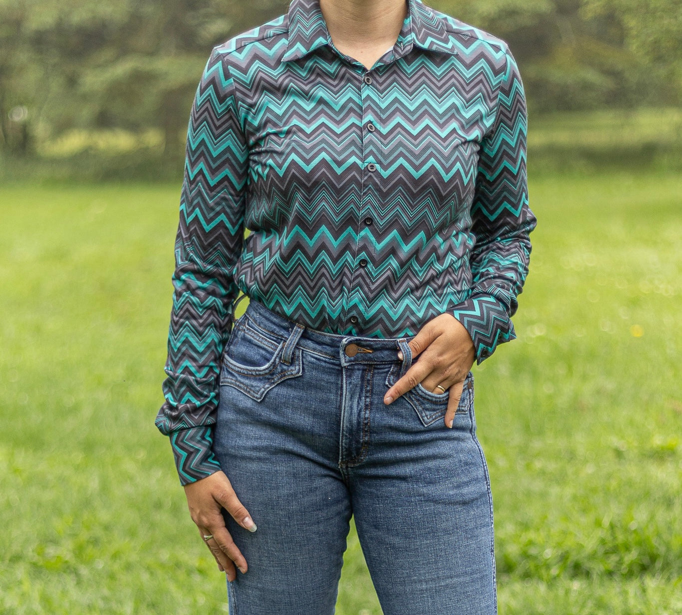 Cowgirl Tuff | Pullover Shirt | Chevron Print Stretch Jersey