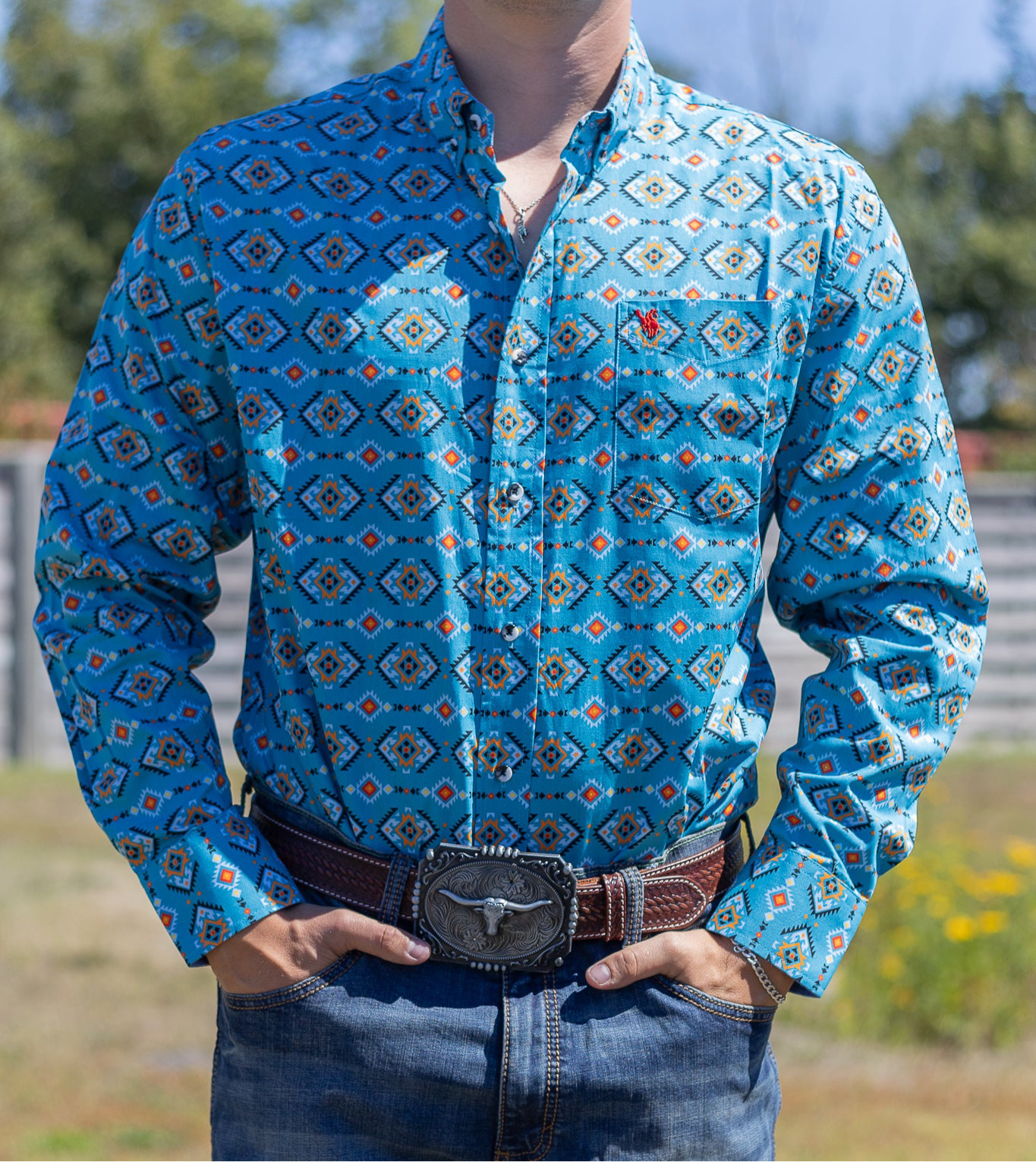 Rodeo Clothing | Chemise | Teal Aztec