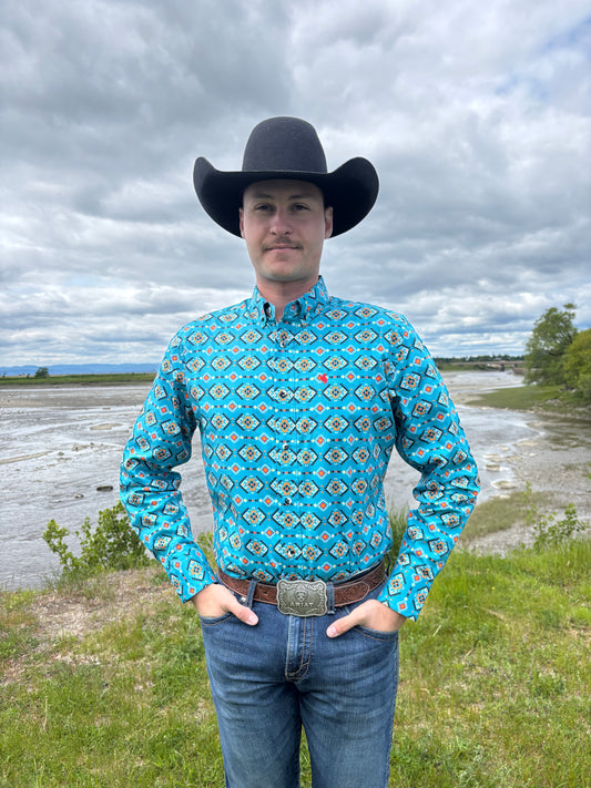 Rodeo Clothing | Chemise | Teal Aztec