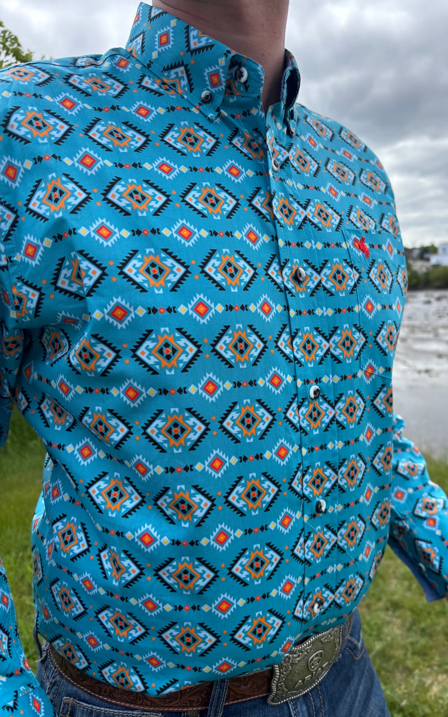Rodeo Clothing | Chemise | Teal Aztec