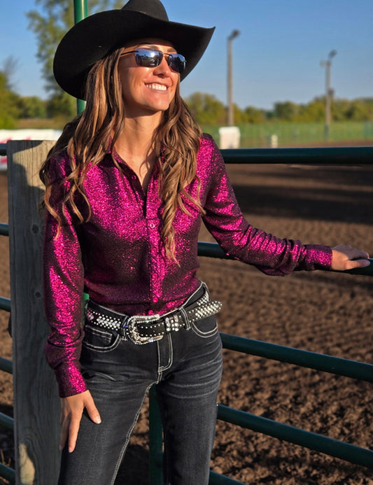 Cowgirl Tuff | Pullover Shirt | Magenta Shimmer