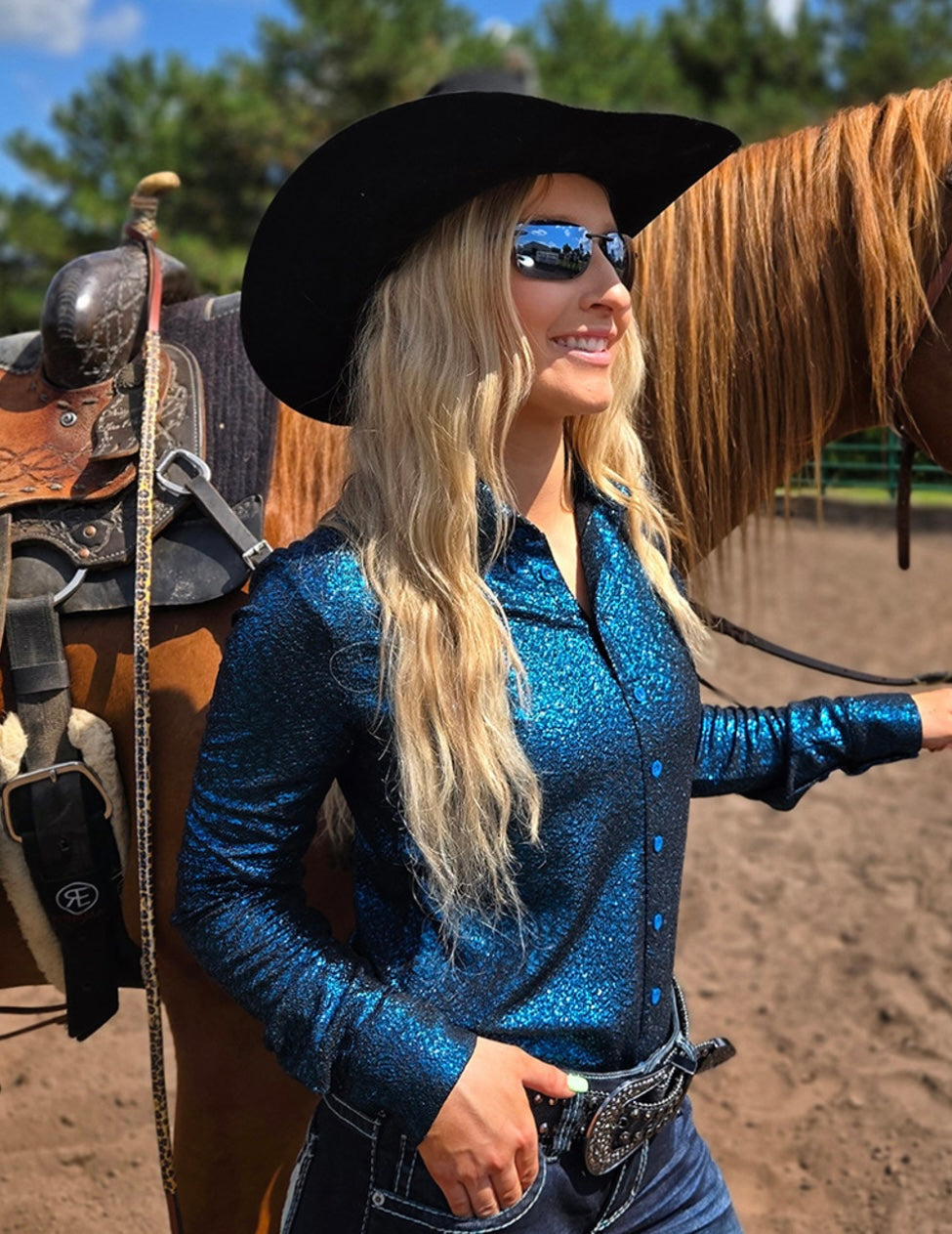 Cowgirl Tuff | Chemise Pullover | Teal Shimmer