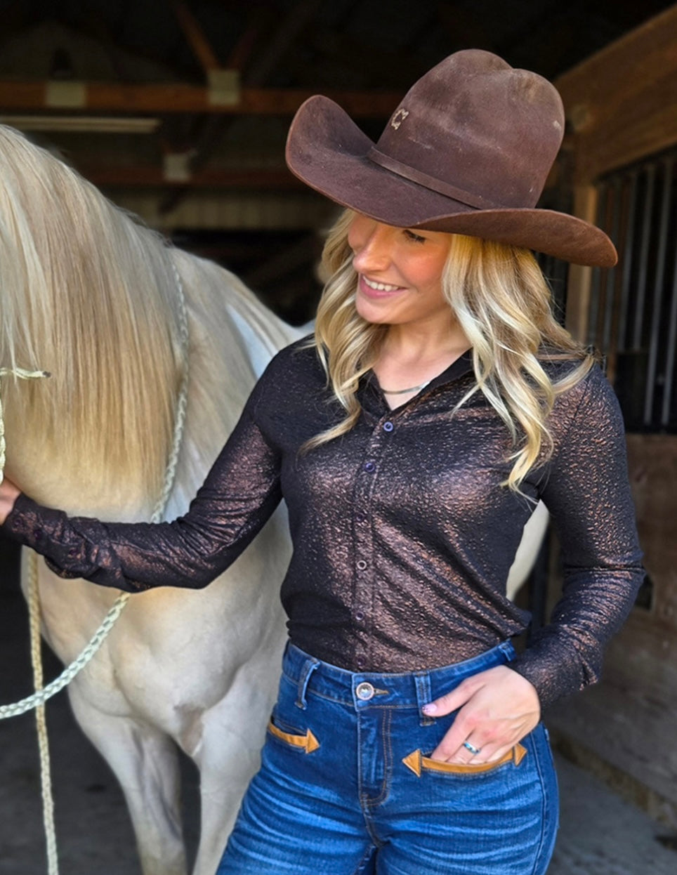 Cowgirl Tuff | Pullover Shirt | Cocoa Brown Shimmer