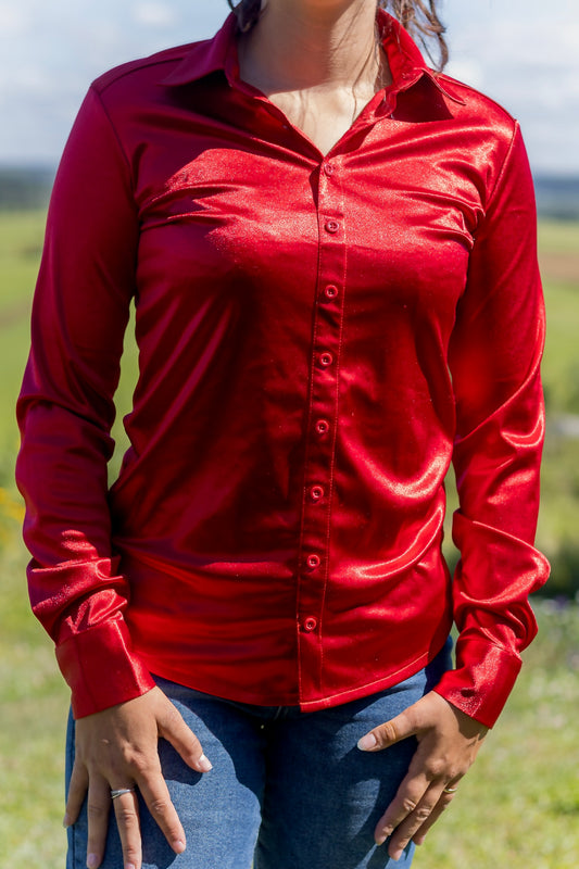 Cowgirl Tuff | Pullover Shirt | Ruby Red Satin