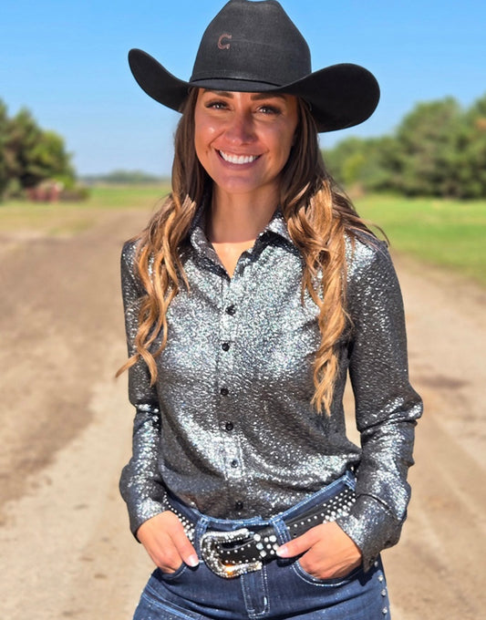 Cowgirl Tuff | Chemise Pullover | Chrome Shimmer over Black (S & L)