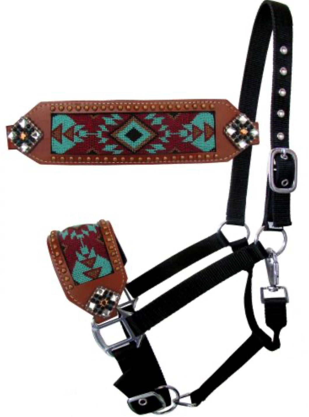 Licol | Noseband Navajo Bourgogne & Turquoise