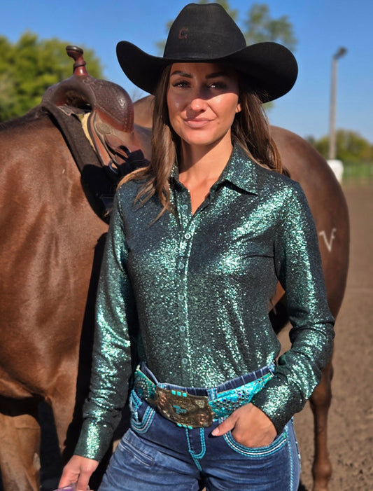 Cowgirl Tuff | Pullover Shirt | Jade Shimmer