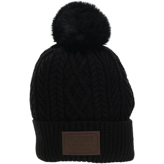 Hooey | Tuque | Noir & Patch de Cuir avec Pompon