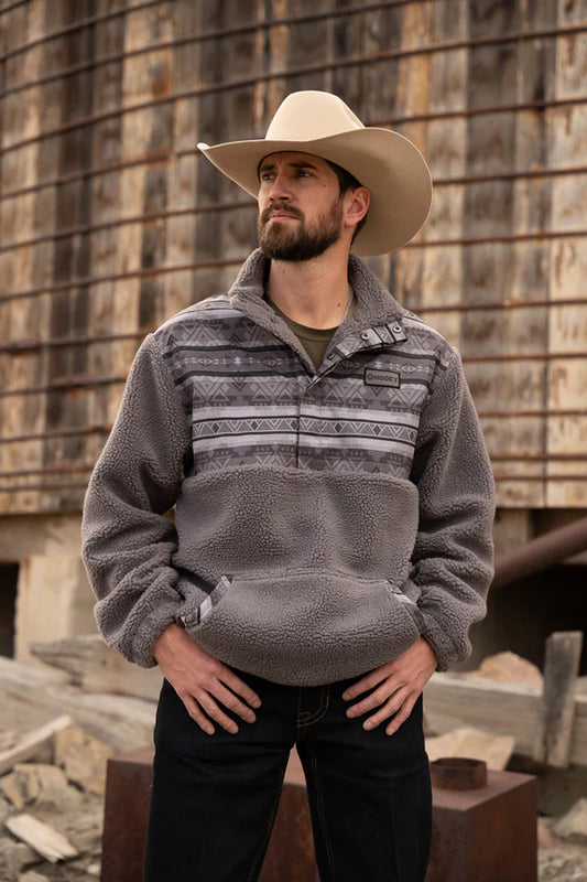 Hooey | Pull-Over Polaire Sherpa | Charbon & Gris Serape