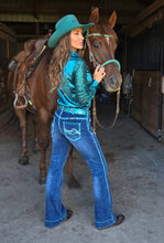 Load the image into the gallery, BIENTÔT DISPONIBLES | Cowgirl Tuff | Chemise Pullover | Turquoise Satin with Sequin Sheer
