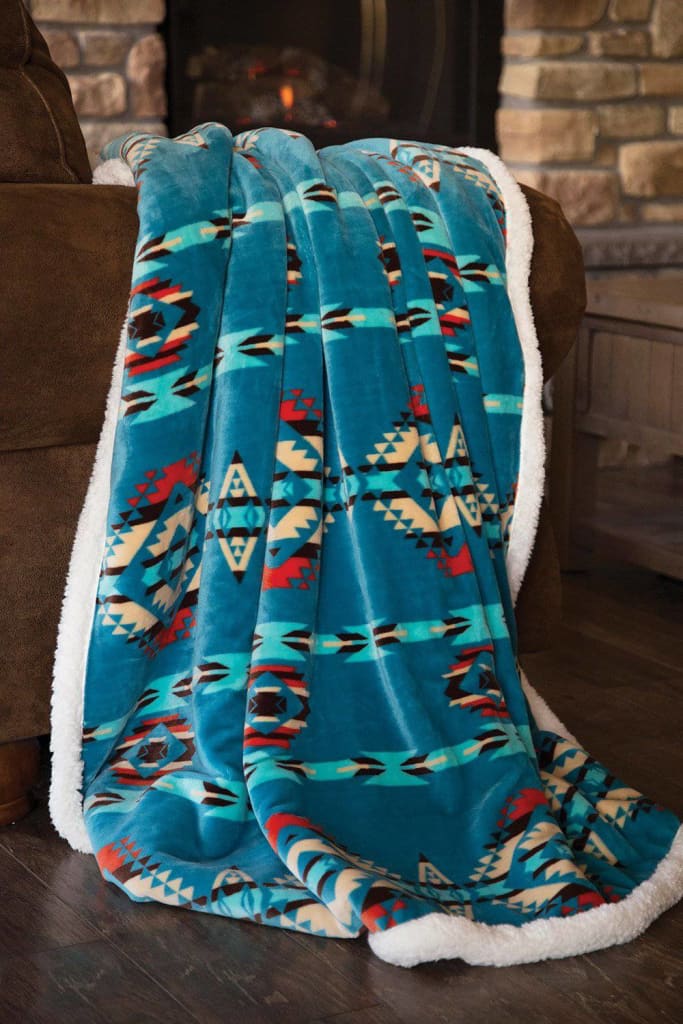 Sherpa Throw Blanket | Southwestern Turquoise Aztec