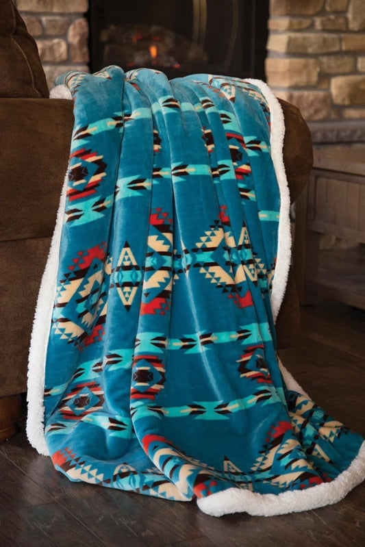 Sherpa Throw Blanket | Southwestern Turquoise Aztec