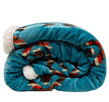 Load the image into the gallery, Sherpa Throw Blanket | Southwestern Turquoise Aztec
