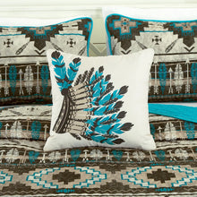 Load the image into the gallery, Bedding Set | Southwestern Tan Turquoise Feather Aztec
