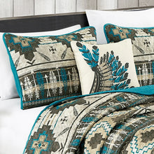 Load the image into the gallery, Bedding Set | Southwestern Tan Turquoise Feather Aztec
