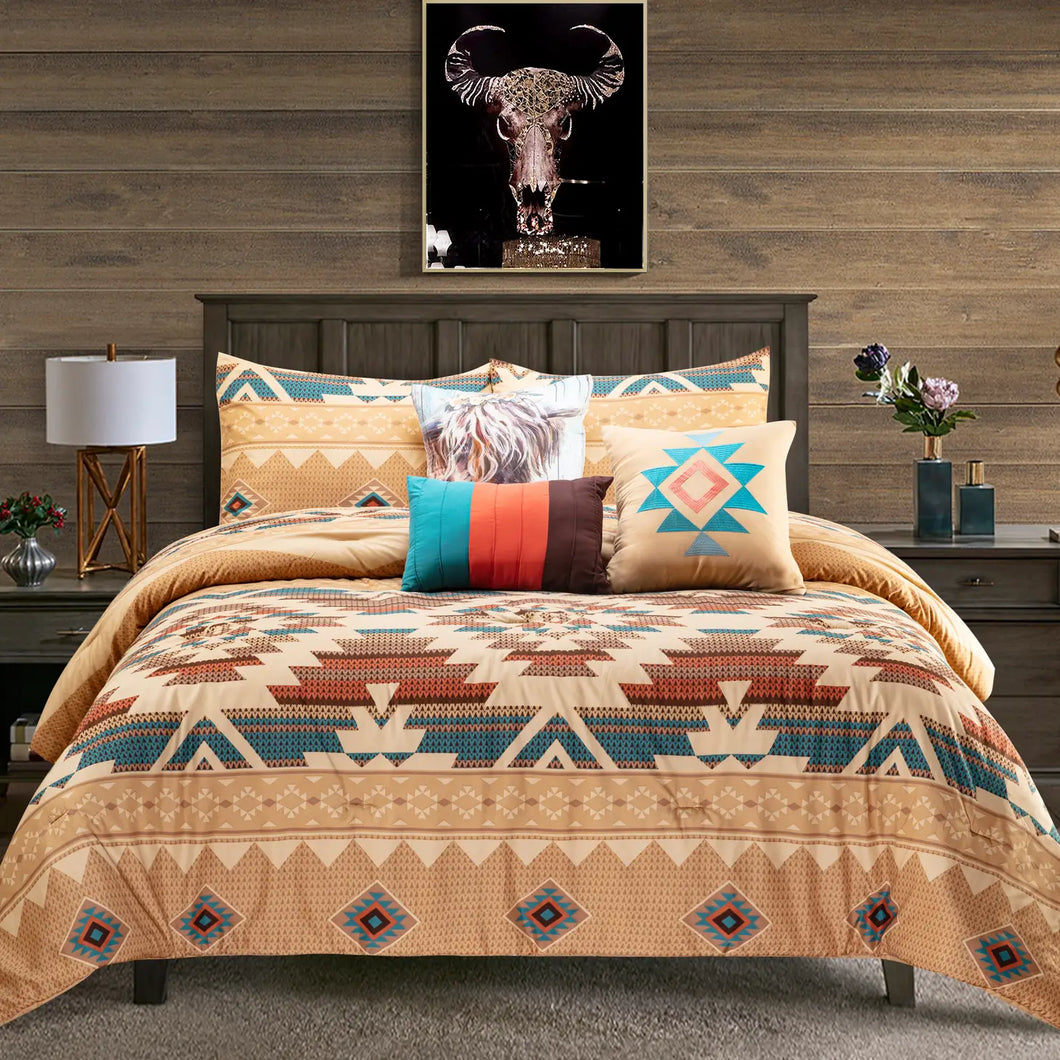 Bedding Set | Tan & Turquoise Aztec