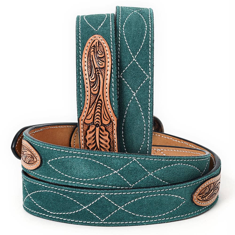Ceinture | Green Suede & Tooled Leather Inlay