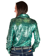 Load the image into the gallery, Cowgirl Tuff | Chemise Pullover | Turquoise Foil And Shimmer

