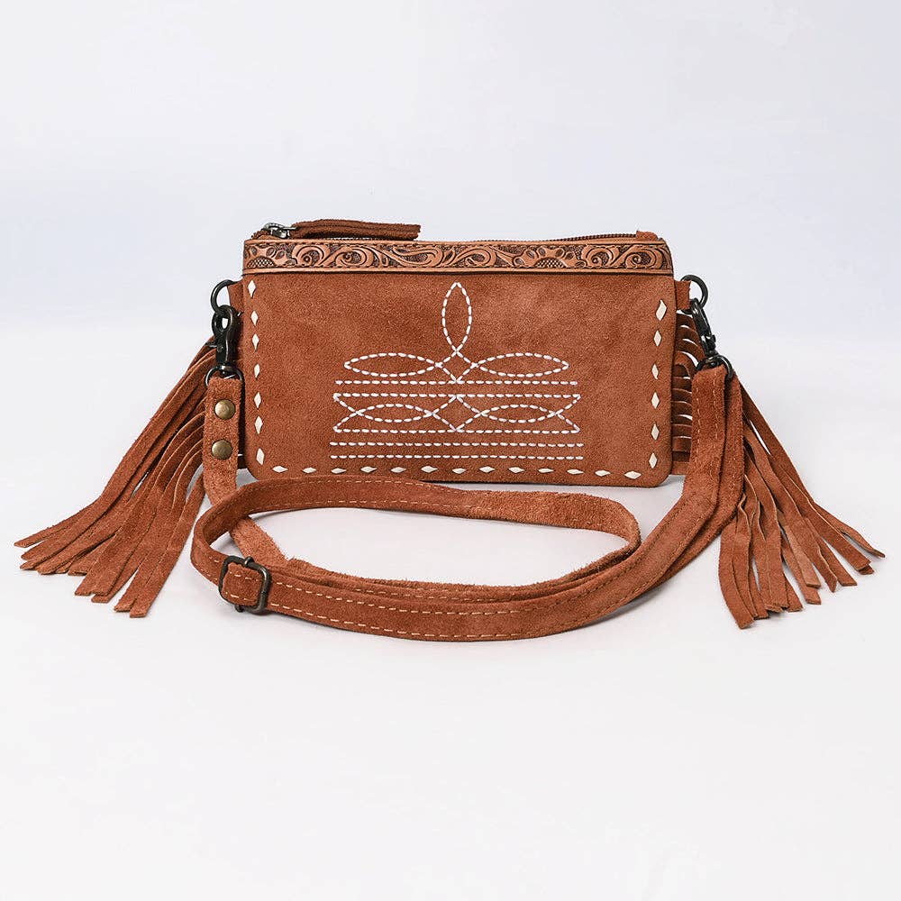 Sacoche à Bandoulière | Tan Embroidery & Tooled Leather Accent