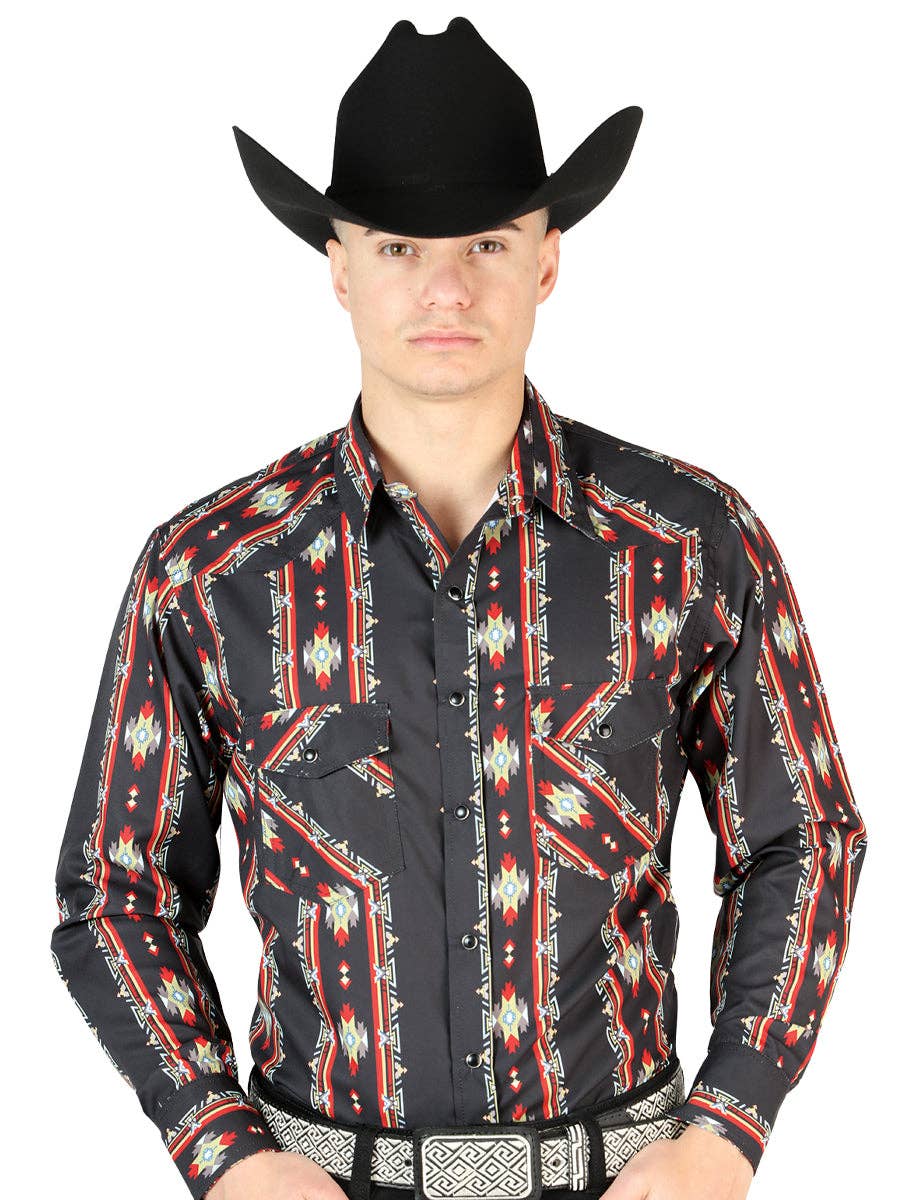 El General | Chemise | Black & Red Aztec