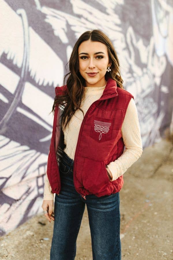 L&B | Puffer Vest | Wine Aztec Lining Boot Stitch