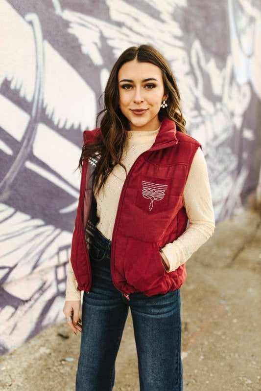 L&B | Puffer Vest | Wine Aztec Lining Boot Stitch
