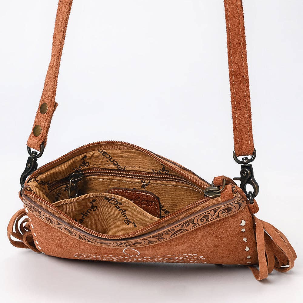 Sacoche à Bandoulière | Tan Embroidery & Tooled Leather Accent