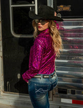 Load the image into the gallery, Cowgirl Tuff | Chemise Pullover | Metallic Lightweight Stretch Jersey Pink

