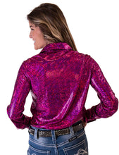 Load the image into the gallery, Cowgirl Tuff | Chemise Pullover | Metallic Lightweight Stretch Jersey Pink
