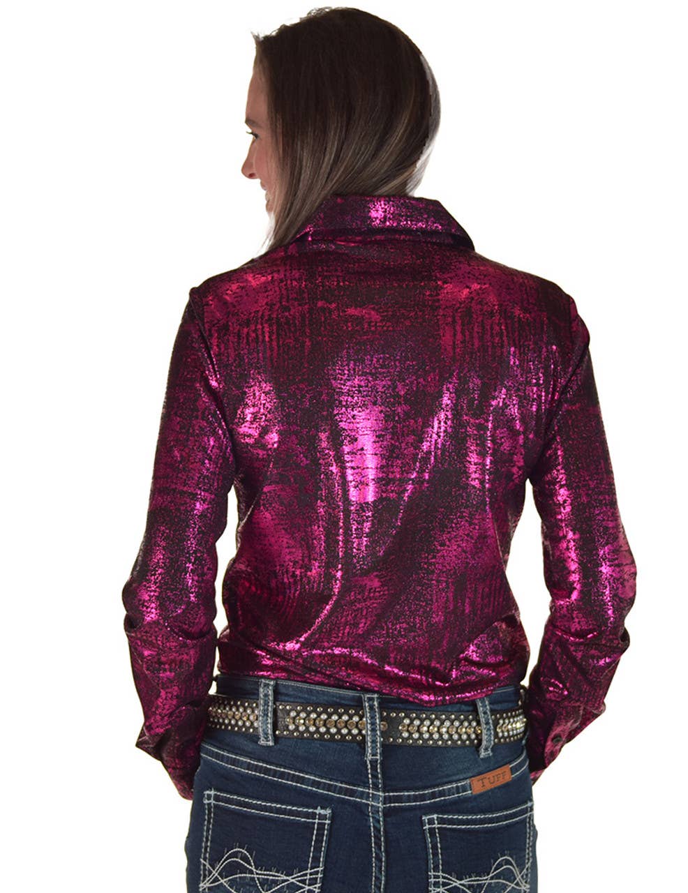 Cowgirl Tuff | Chemise Pullover | Foil And Black Shimmer Stretch