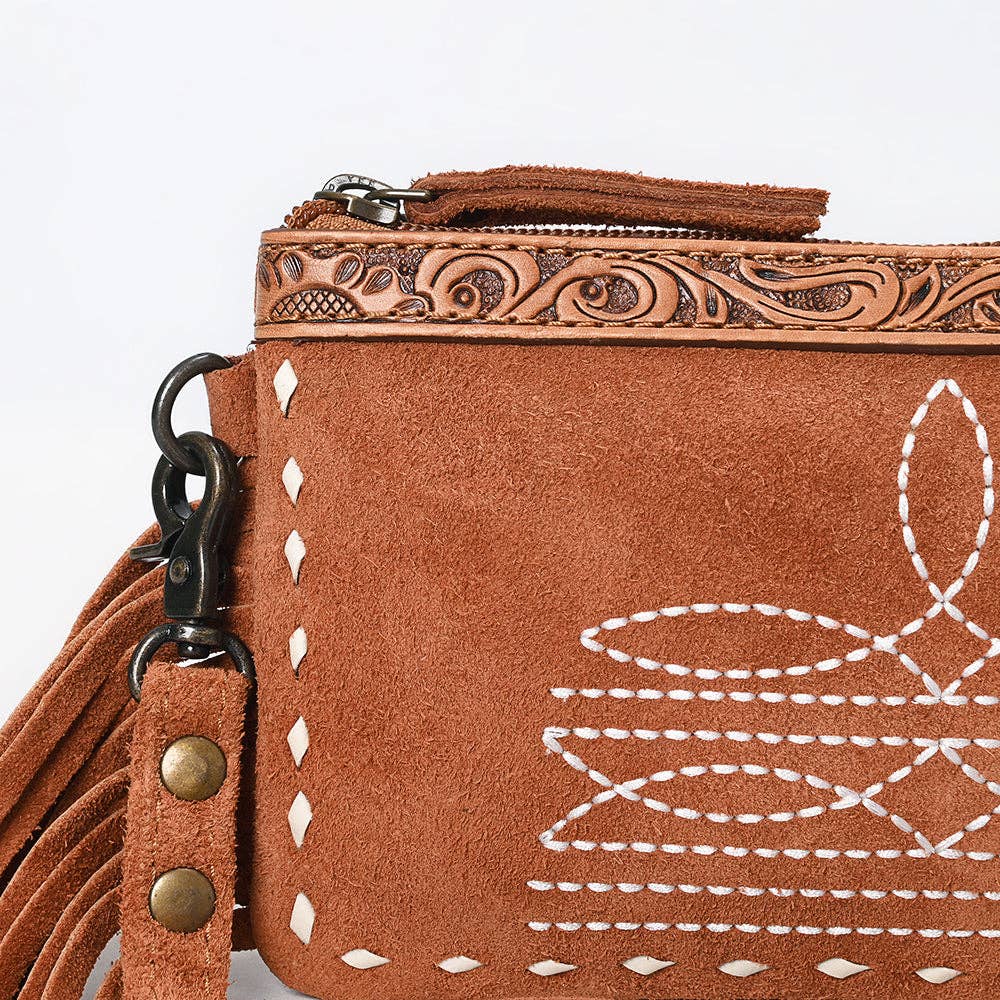 Sacoche à Bandoulière | Tan Embroidery & Tooled Leather Accent