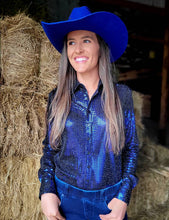 Load the image into the gallery, Cowgirl Tuff | Chemise Pullover | Metallic Foil Stretch
