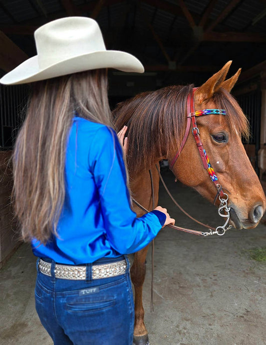 Cowgirl Tuff | Chemise Pullover | Sapphire Blue Satin | X-Large