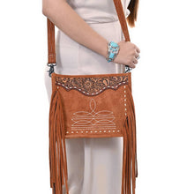 Charger l&#39;image dans la galerie, Sacoche à Bandoulière | Tan Suede Fringe &amp; White Embroidery

