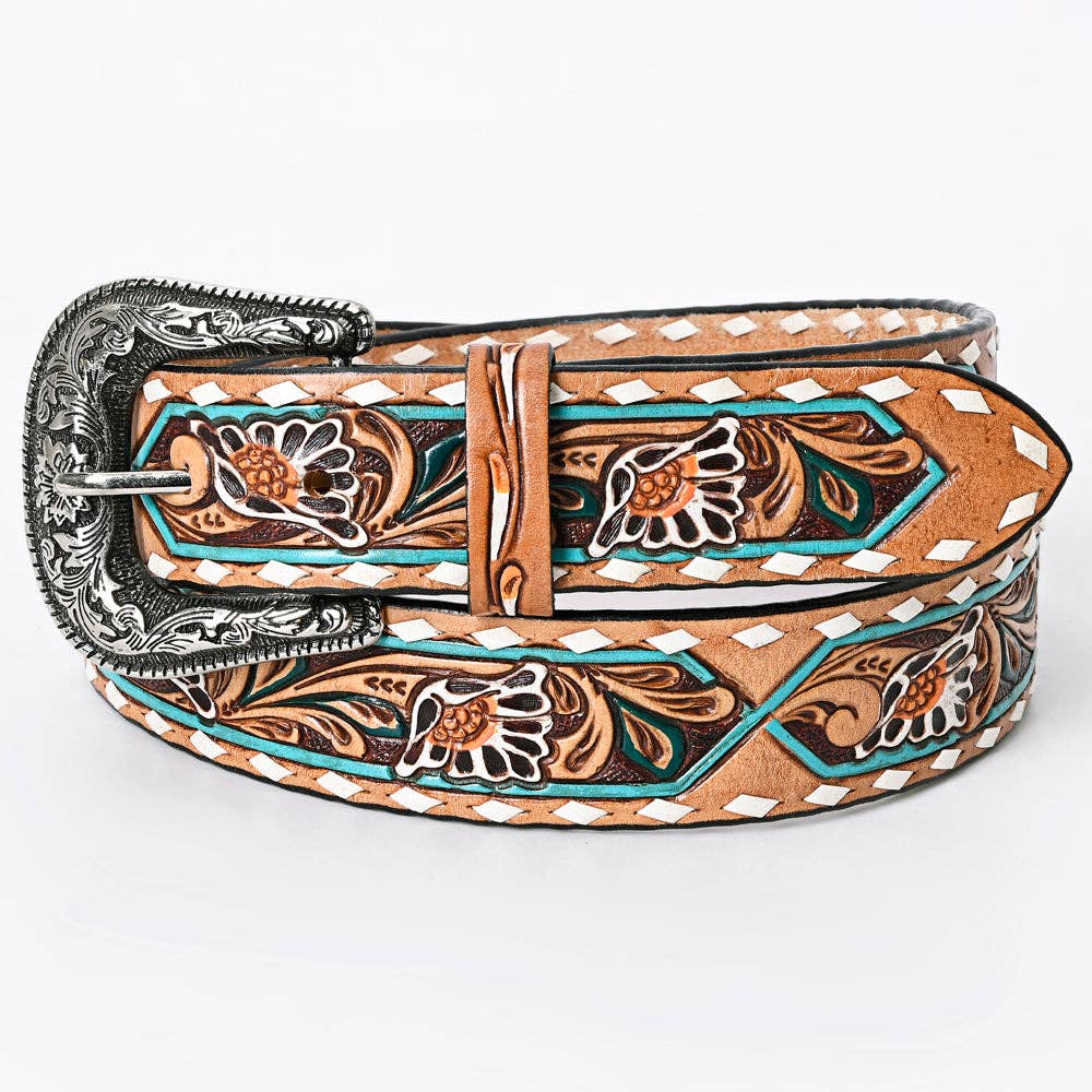 Ceinture | Fleuri turquoise buckstitch blanc